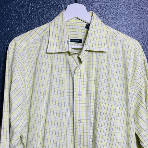 Burberry Men's Light Yellow And White Plaid Button-Up Long Sleeve Shirt Size M - Picture 3 of 10